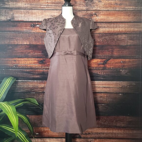NWOT Jessica Howard Evenings Two Piece Elegant Dress Size 14P Brown Beaded - Picture 1 of 10